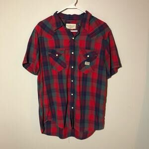 Ralph Lauren denim & supply mens M short sleeve sawtooth pearl snap button short